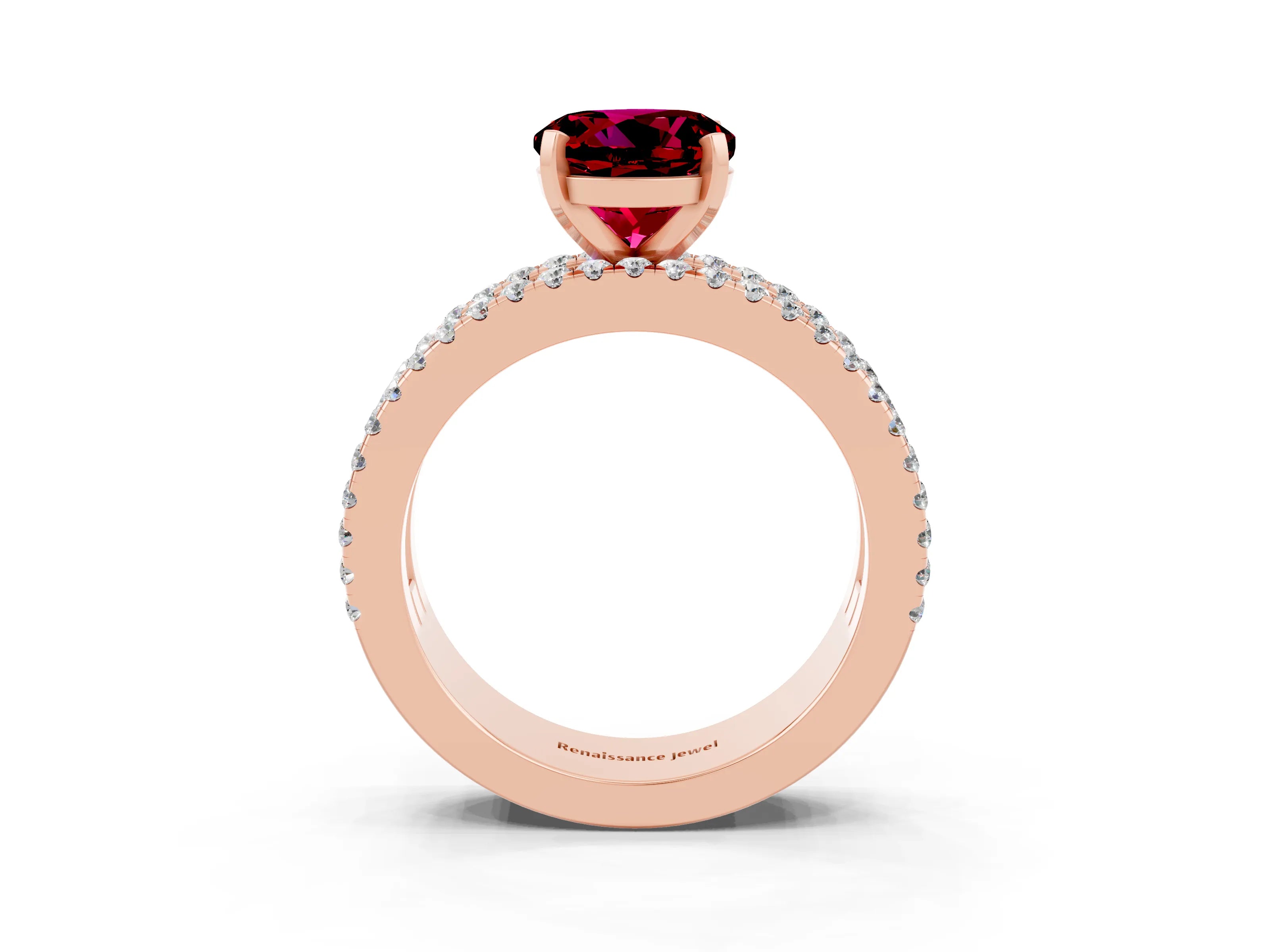 Rose gold Round Cut Garnet Solitaire Ring with Pavé and Channel Set Band_3