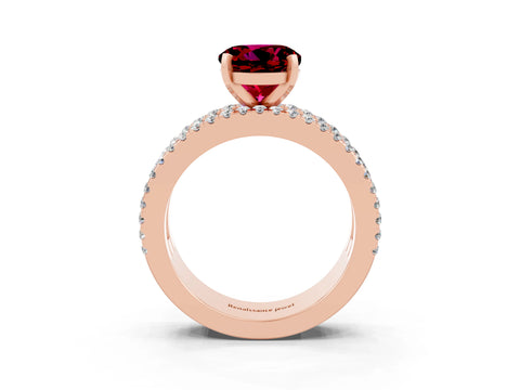 Rose gold Round Cut Garnet Solitaire Ring with Pavé and Channel Set Band_3