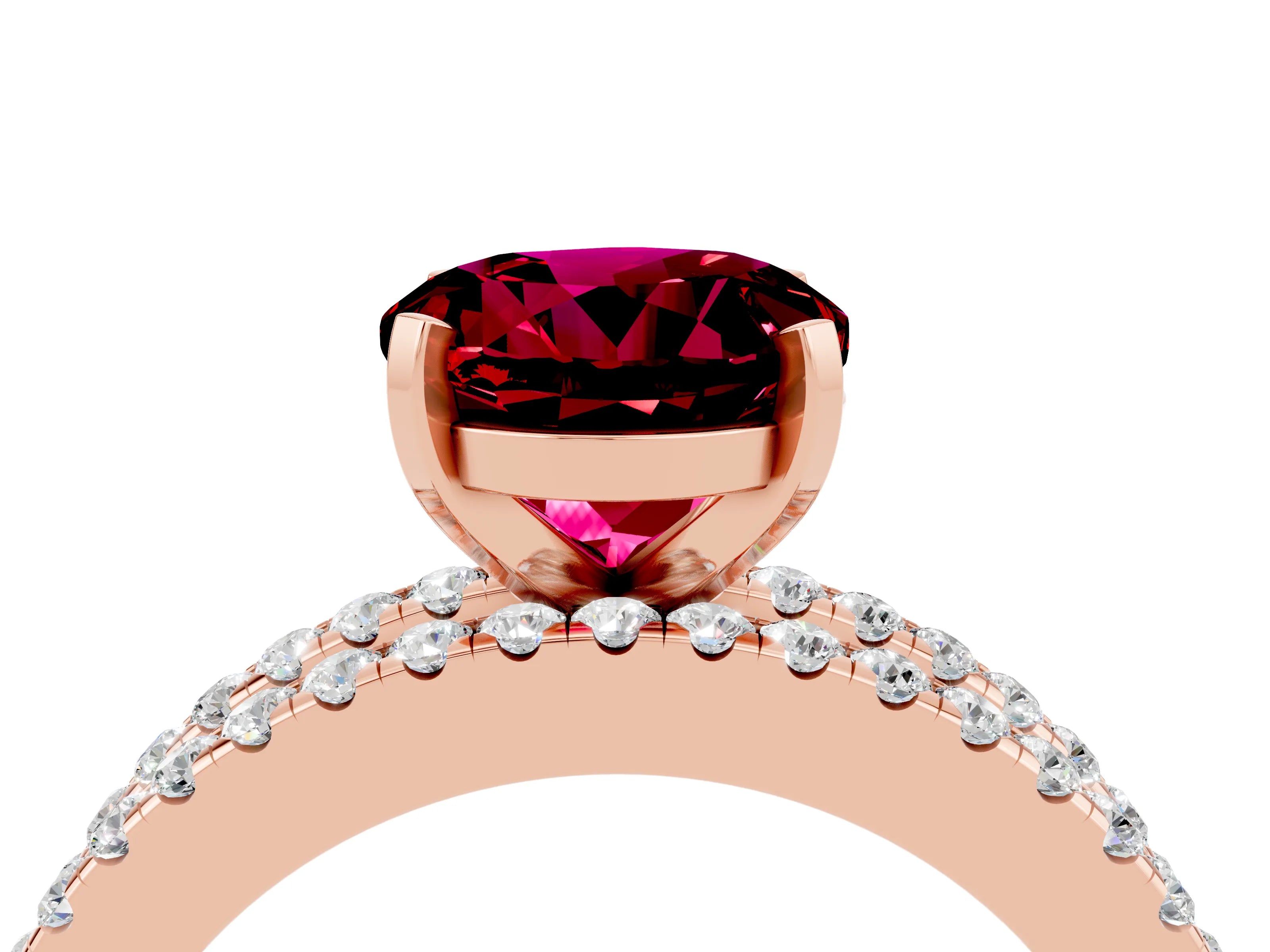 Rose gold Round Cut Garnet Solitaire Ring with Pavé and Channel Set Band_4