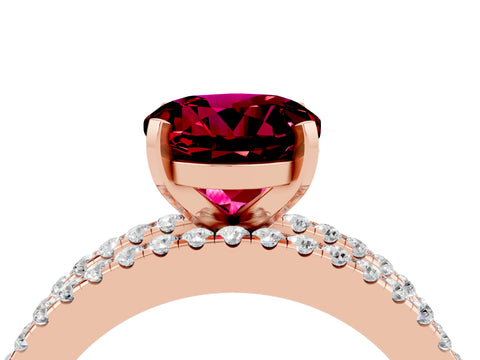 Rose gold Round Cut Garnet Solitaire Ring with Pavé and Channel Set Band_4