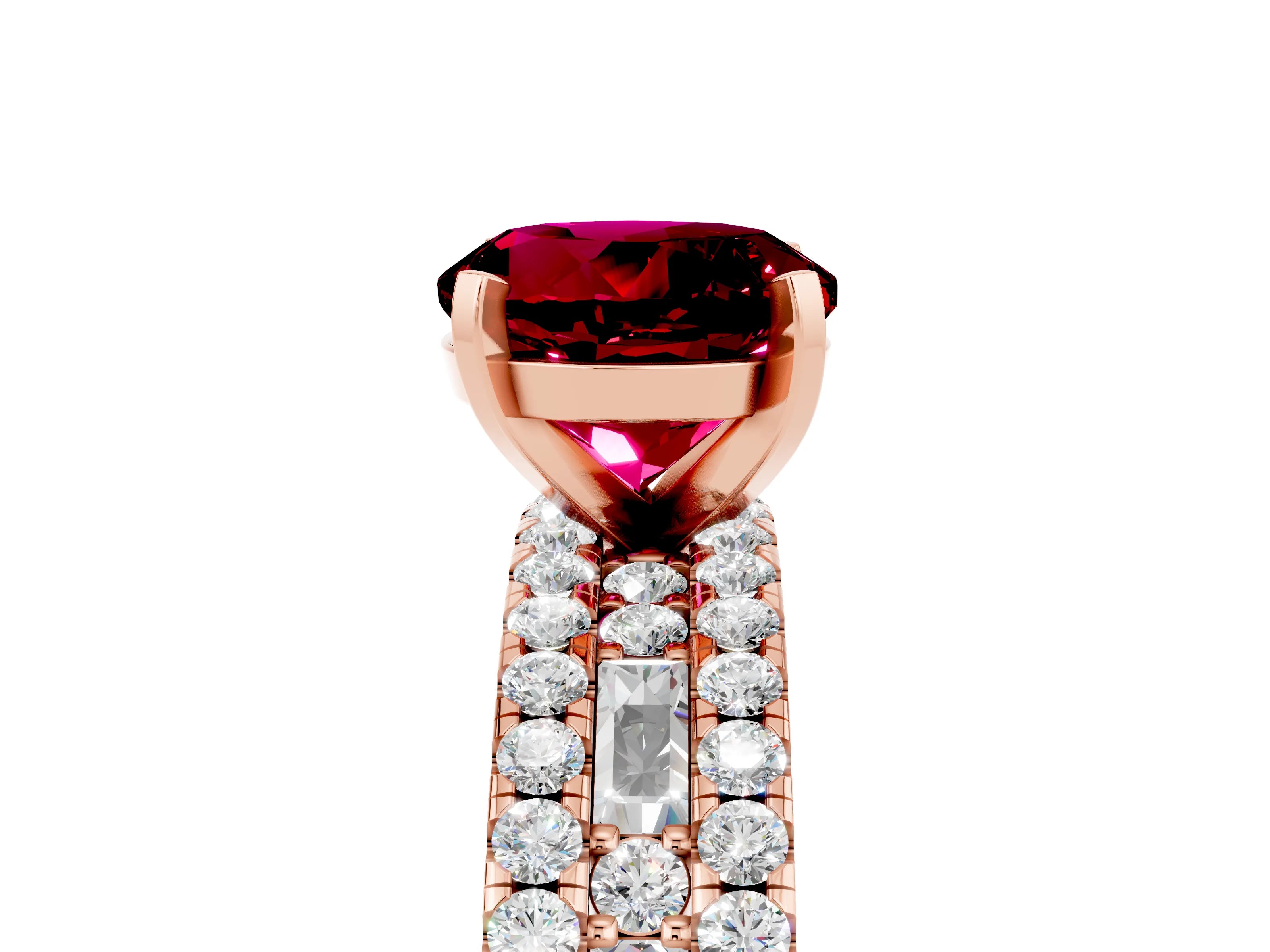 Rose gold Round Cut Garnet Solitaire Ring with Pavé and Channel Set Band_5