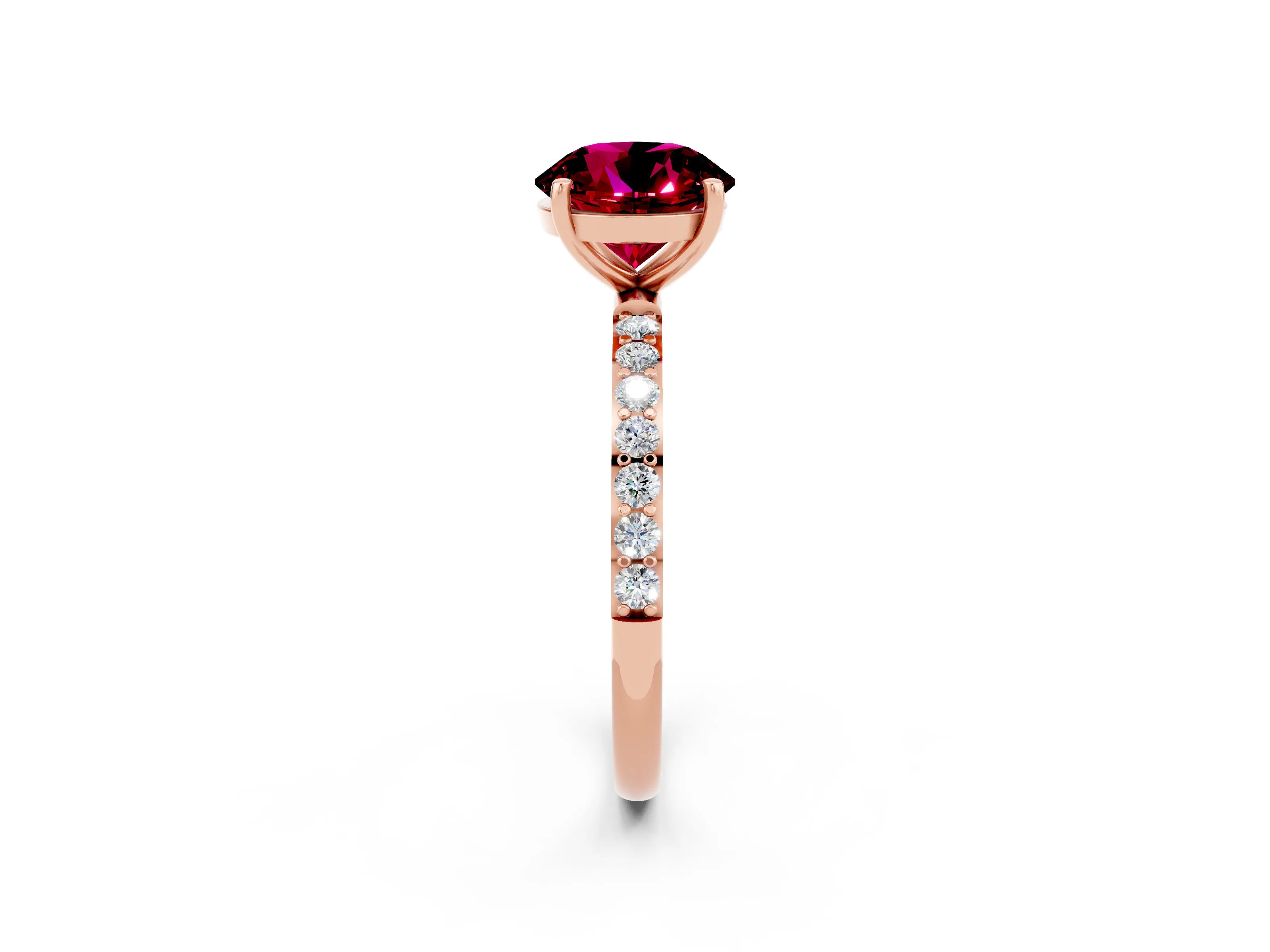 Rose gold Round Cut Garnet Solitaire Ring with Pave Band and Four Prong Setting_14