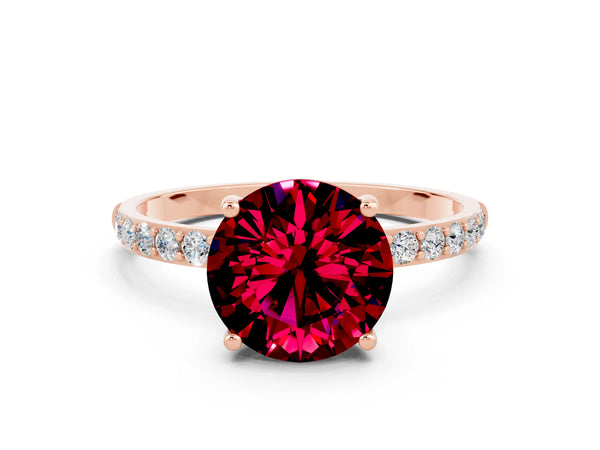 Rose gold Round Cut Garnet Solitaire Ring with Round  Pavé Band and Prong Setting