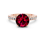 Rose gold Round Cut Garnet Solitaire Ring with Round  Pavé Band and Four-Prong Setting_36