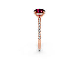 Rose gold Round Cut Garnet Solitaire Ring with Round  Pavé Band and Four-Prong Setting_38