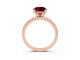 Rose gold Round Cut Garnet Solitaire Ring with Round  Pavé Band and Four-Prong Setting_39