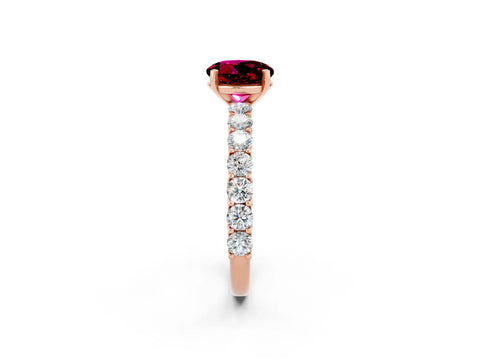 Rose gold Round Cut Garnet Solitaire Ring with Shared Prong Pavé Band and Four-Prong Setting_2