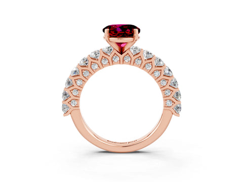 Rose gold Round Cut Garnet Solitaire Ring with Shared Prong Pavé Band and Four-Prong Setting_3