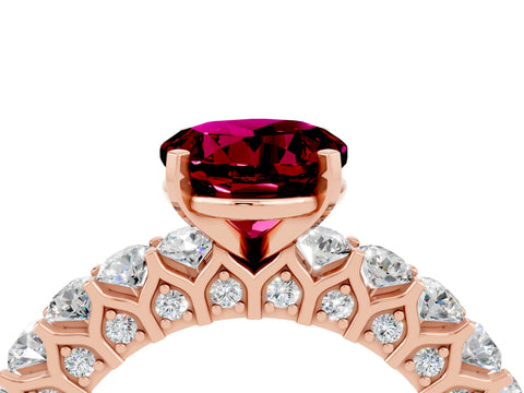 Rose gold Round Cut Garnet Solitaire Ring with Shared Prong Pavé Band and Four-Prong Setting_4