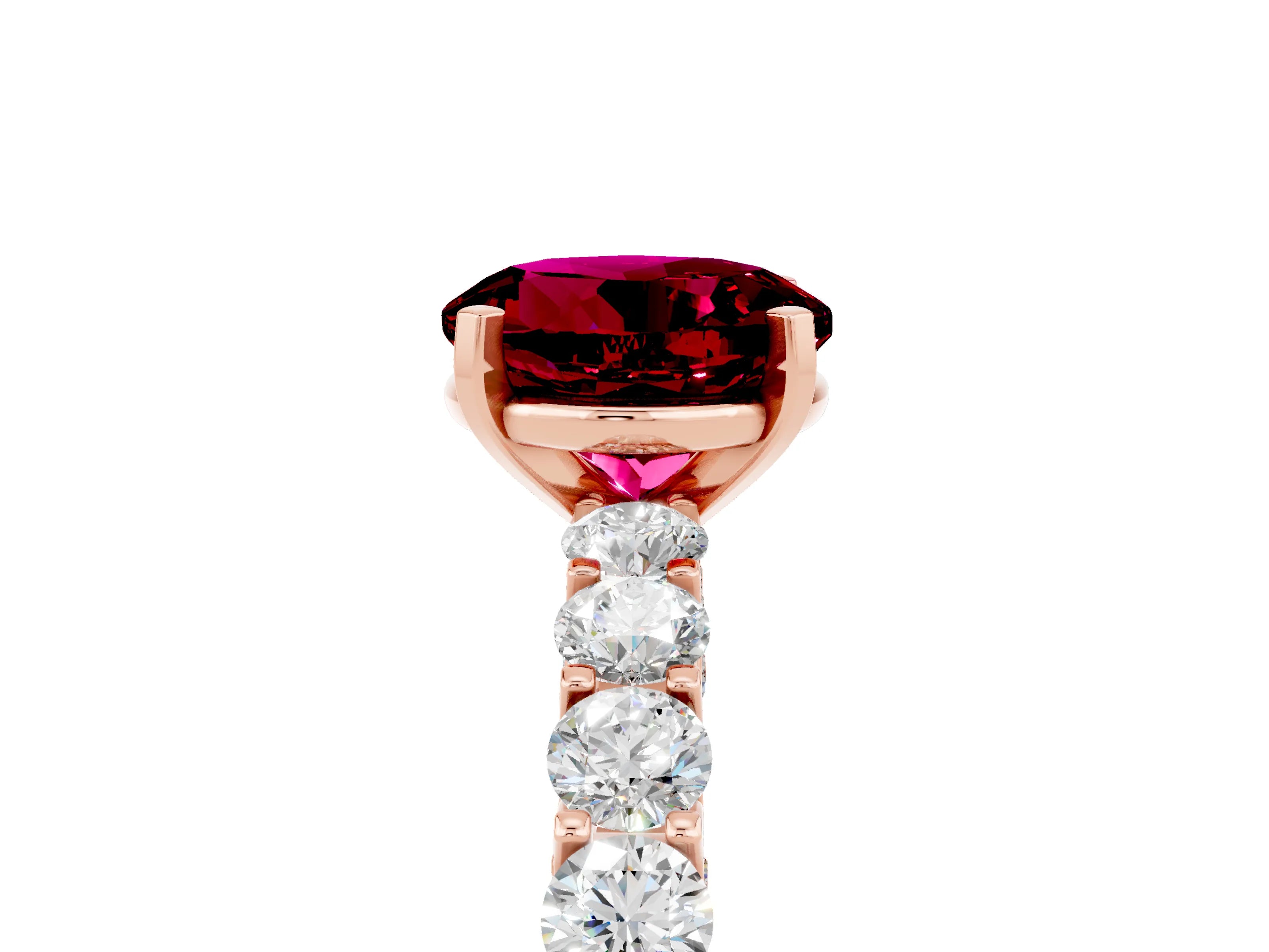 Rose gold Round Cut Garnet Solitaire Ring with Shared Prong Pavé Band and Four-Prong Setting_5