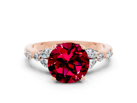 Rose gold Round Cut Garnet Solitaire Ring with Side Stones and Four-Prong Setting_12