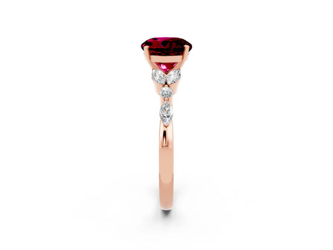 Rose gold Round Cut Garnet Solitaire Ring with Side Stones and Four-Prong Setting_14