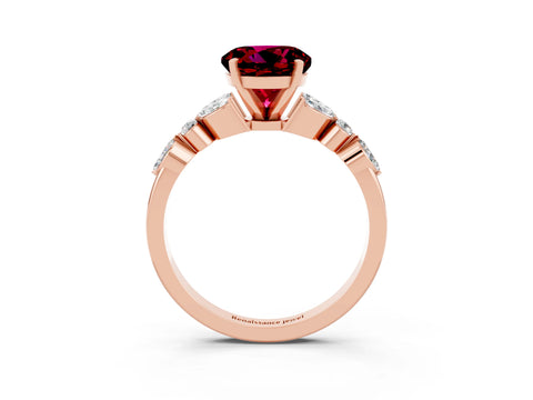 Rose gold Round Cut Garnet Solitaire Ring with Side Stones and Four-Prong Setting_15