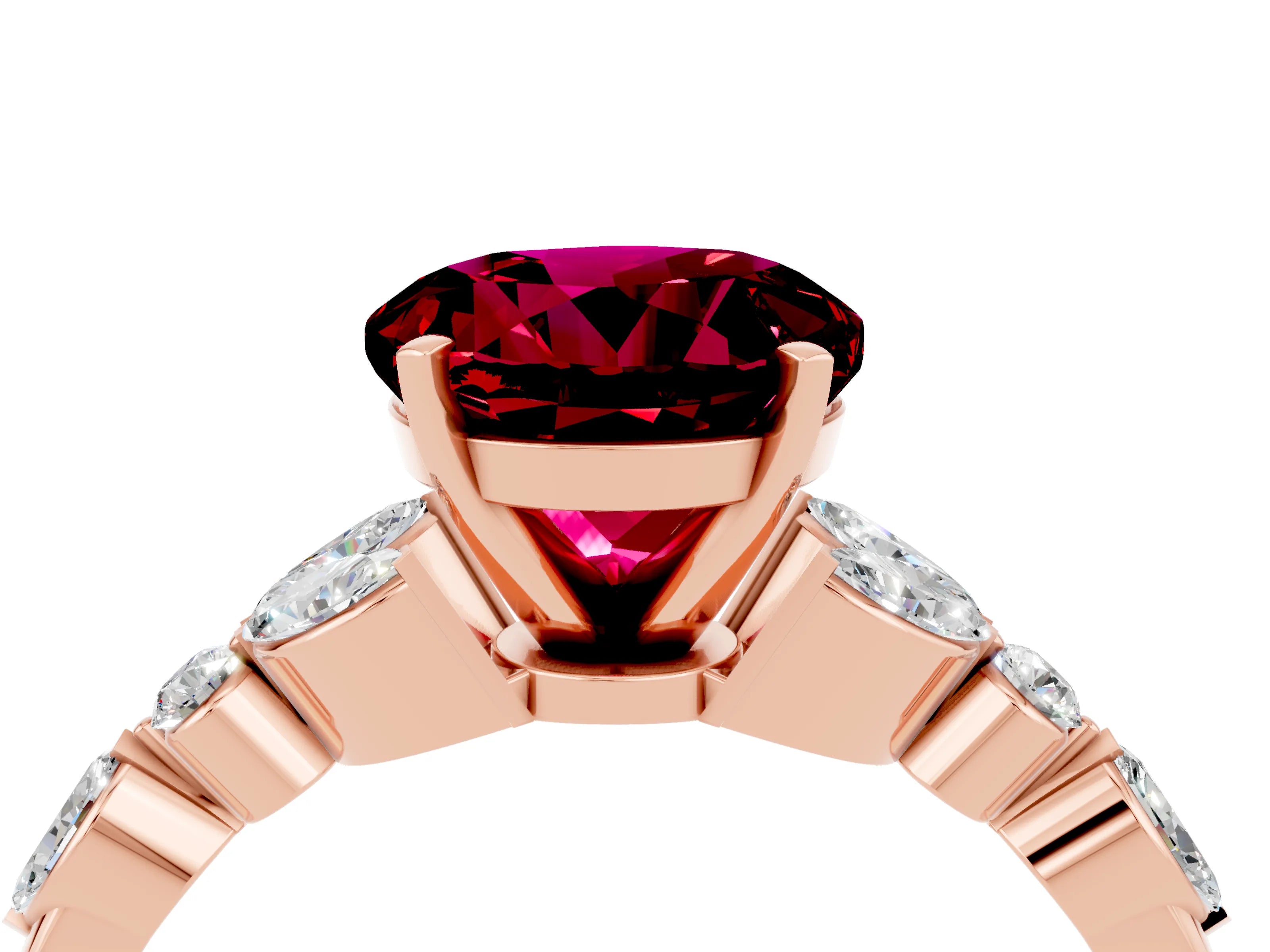 Rose gold Round Cut Garnet Solitaire Ring with Side Stones and Four-Prong Setting_16