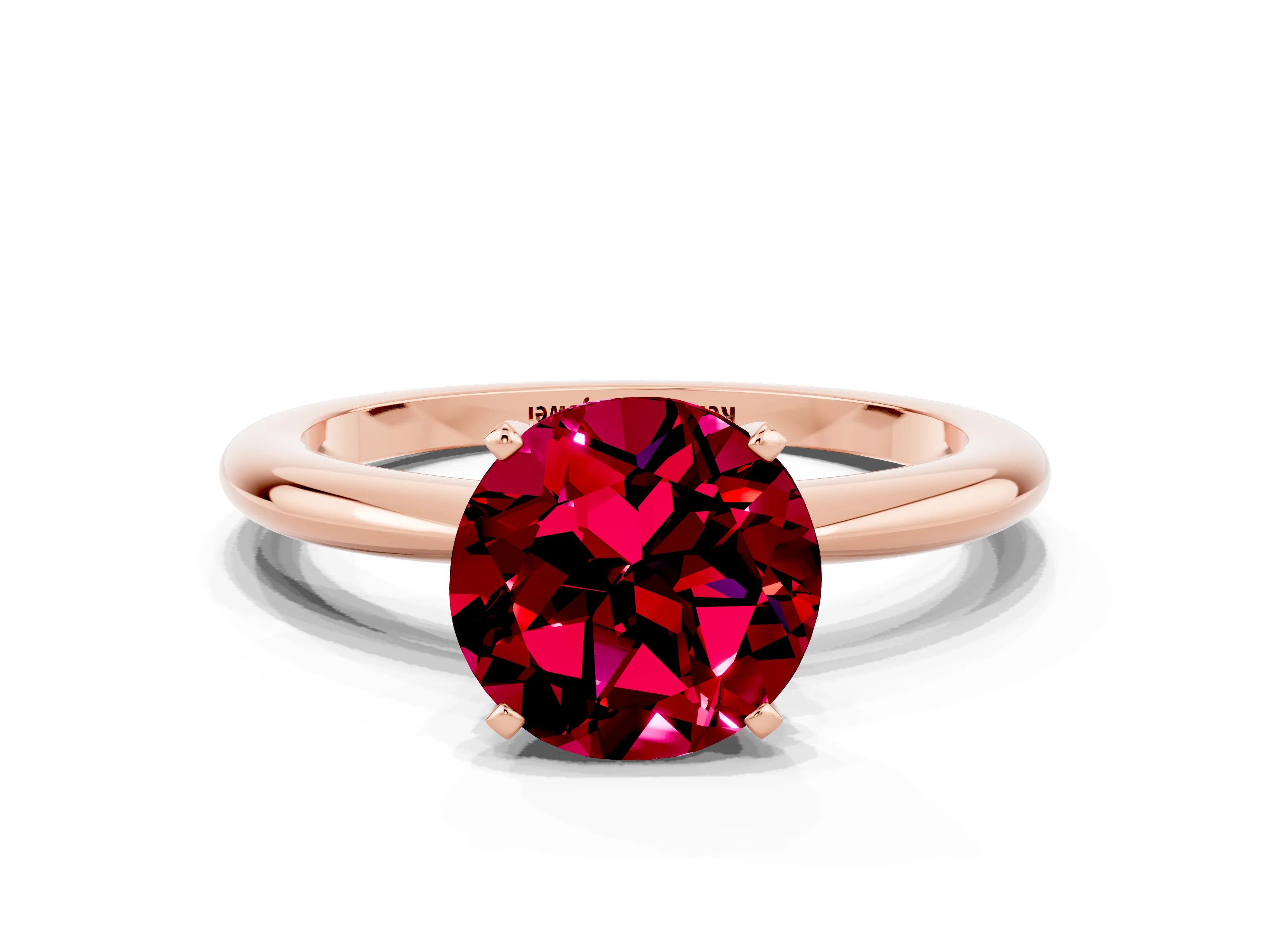 Rose gold Round Cut Garnet Solitaire Ring with Six-Prong Setting and Classic Band