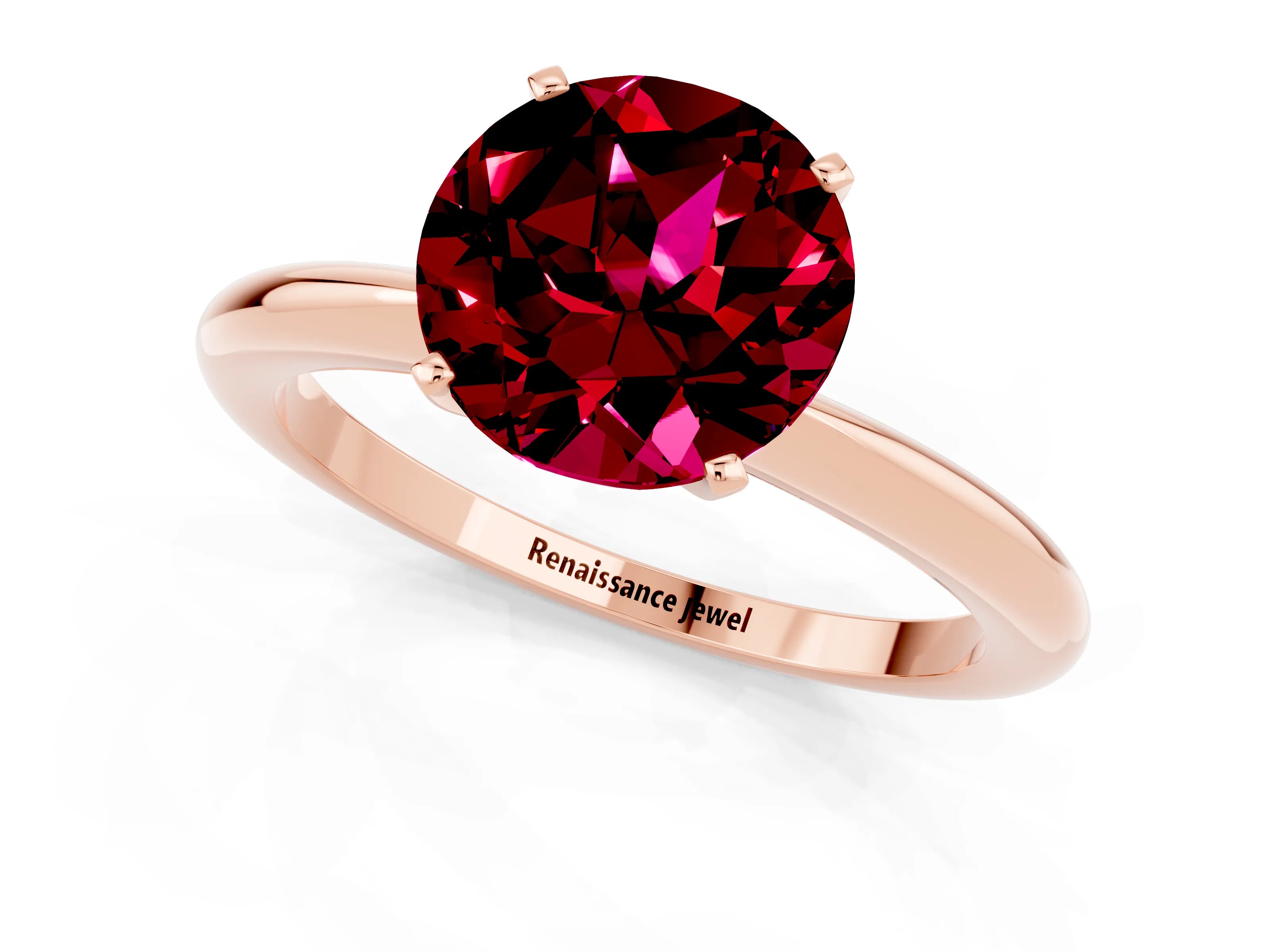 Rose gold Round Cut Garnet Solitaire Ring with Six-Prong Setting and Classic Band_1