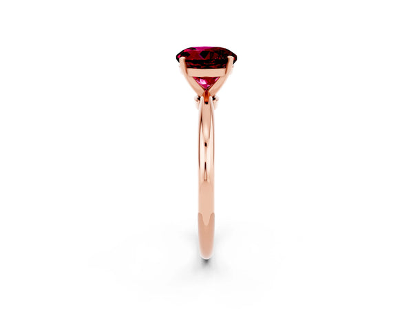 Rose gold Round Cut Garnet Solitaire Ring with Six-Prong Setting and Classic Band