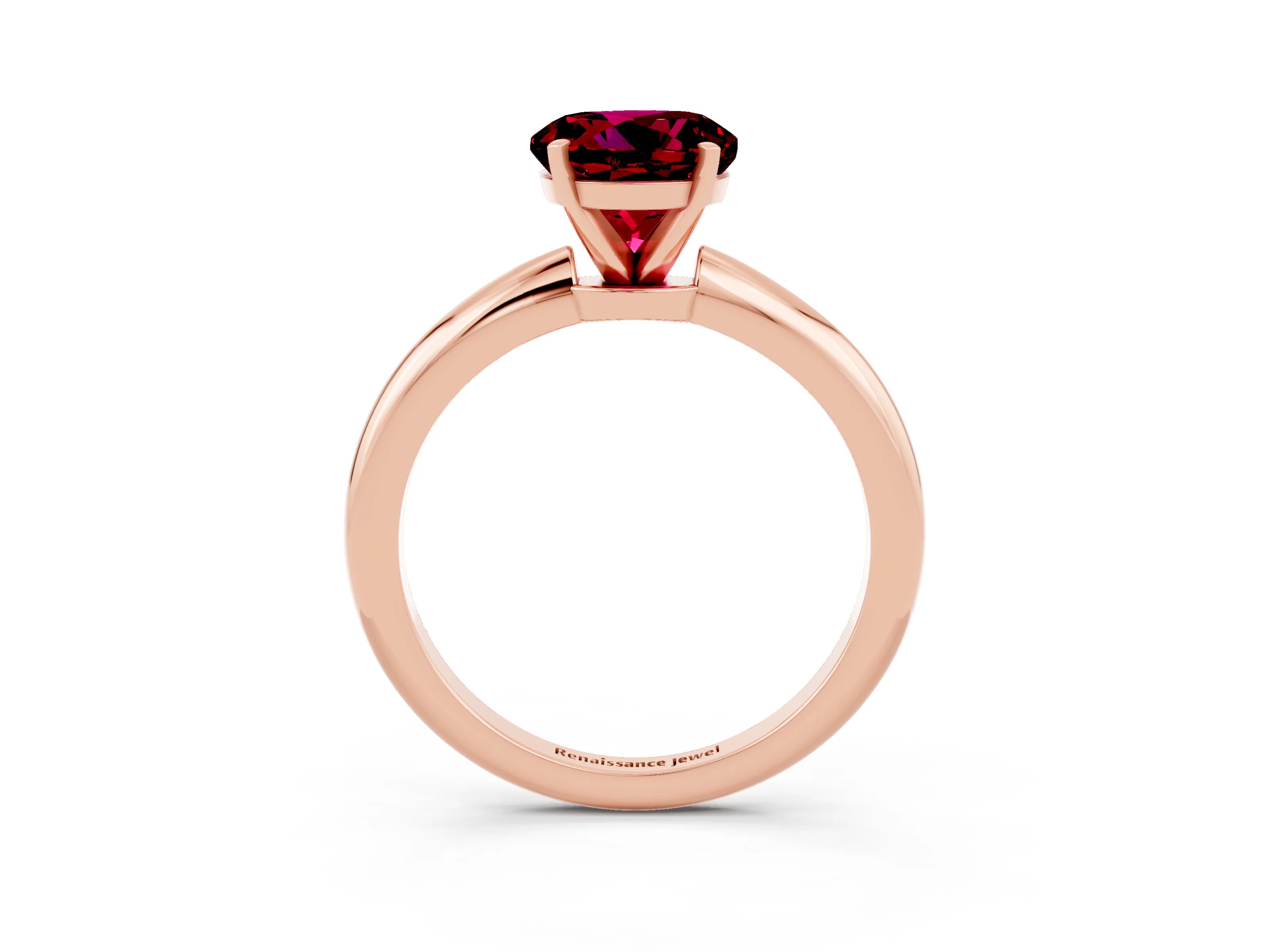 Rose gold Round Cut Garnet Solitaire Ring with Six-Prong Setting and Classic Band_3