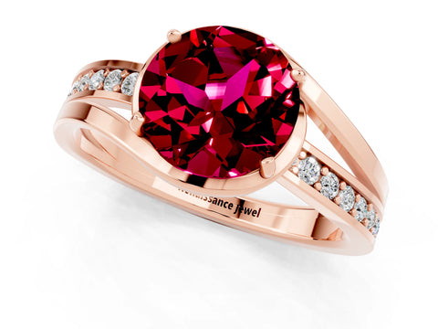Rose gold Round Cut Garnet Solitaire Ring with Split Shank and Prong Setting_1