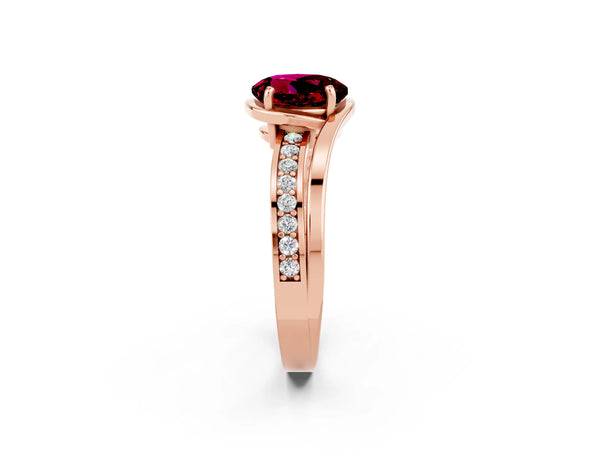 Rose gold Round Cut Garnet Solitaire Ring with Split Shank and Prong Setting