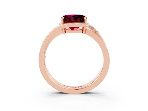 Rose gold Round Cut Garnet Solitaire Ring with Split Shank and Prong Setting_3