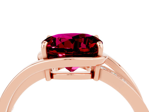Rose gold Round Cut Garnet Solitaire Ring with Split Shank and Prong Setting_4