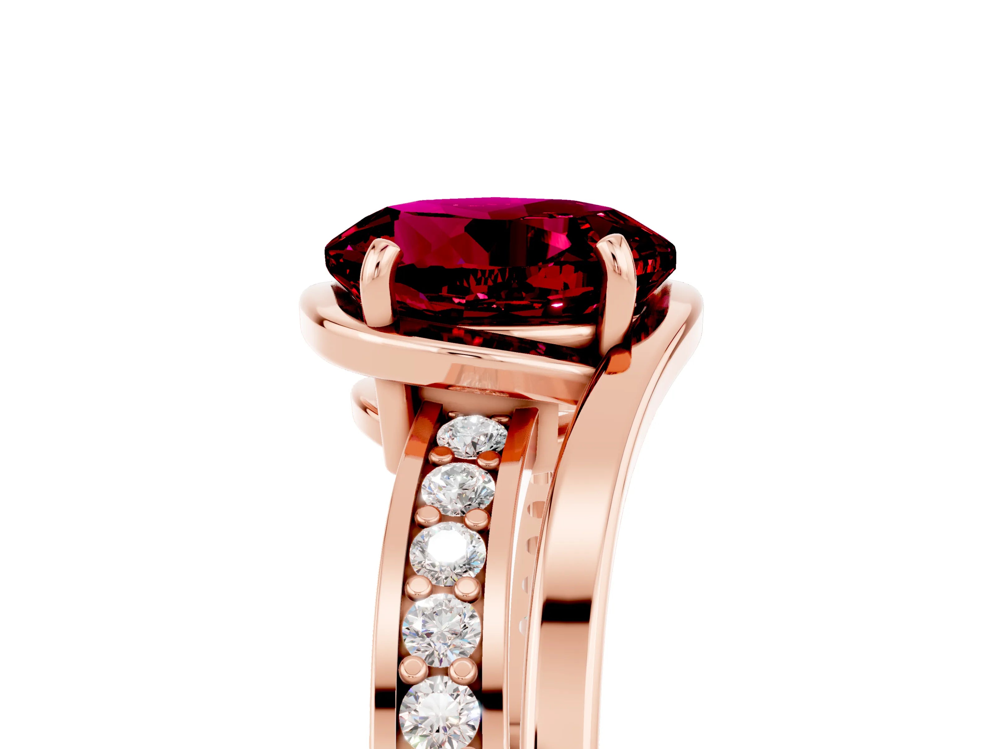 Rose gold Round Cut Garnet Solitaire Ring with Split Shank and Prong Setting_5