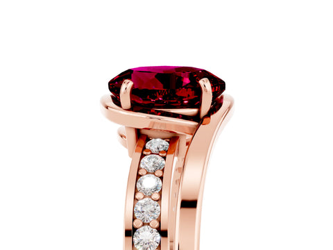 Rose gold Round Cut Garnet Solitaire Ring with Split Shank and Prong Setting_5