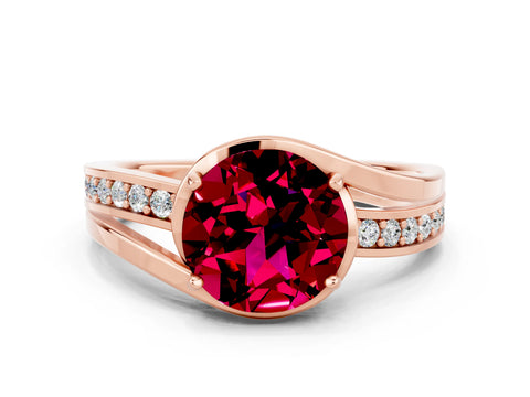 Rose gold Round Cut Garnet Solitaire Ring with Split Shank and Prong Setting