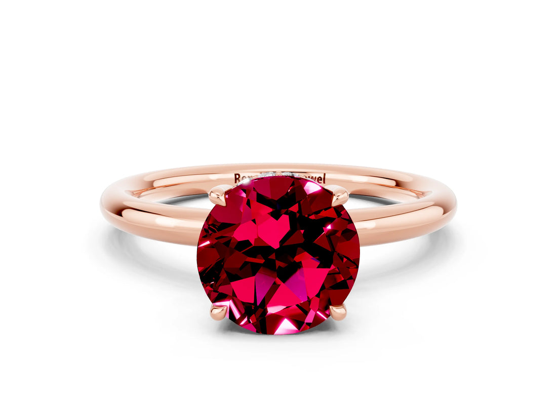 Rose gold Round Cut Garnet Solitaire Ring with Thin Band and Four-Prong Setting_12