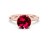 Rose gold Round Cut Garnet Solitaire Ring with Thin Band and Four-Prong Setting_12