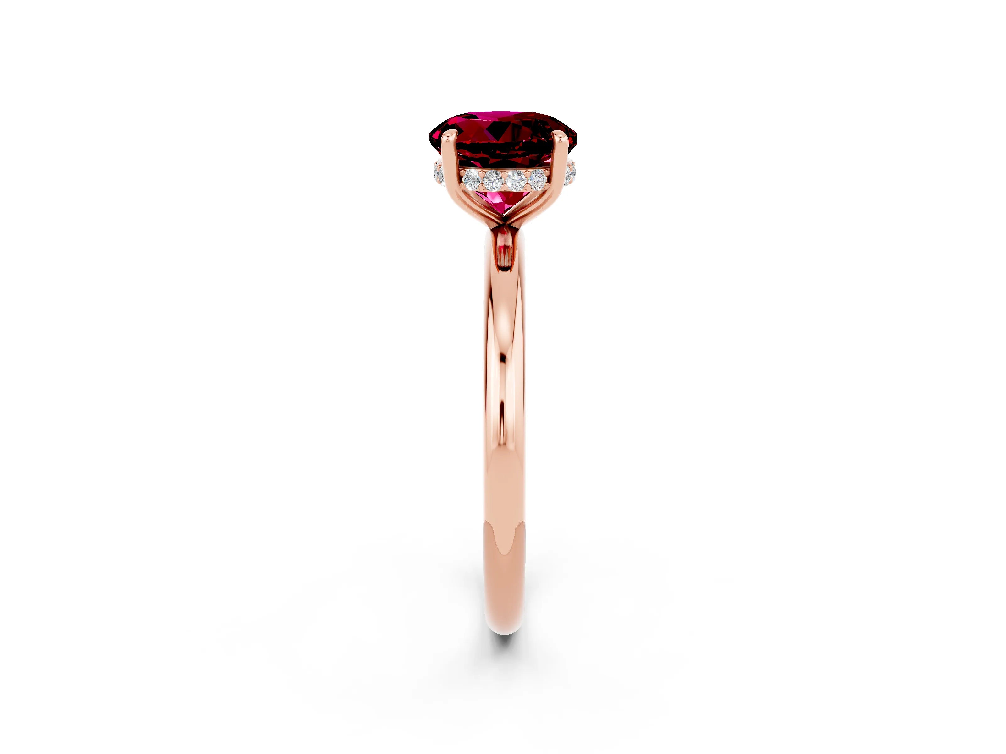 Rose gold Round Cut Garnet Solitaire Ring with Thin Band and Four-Prong Setting_14