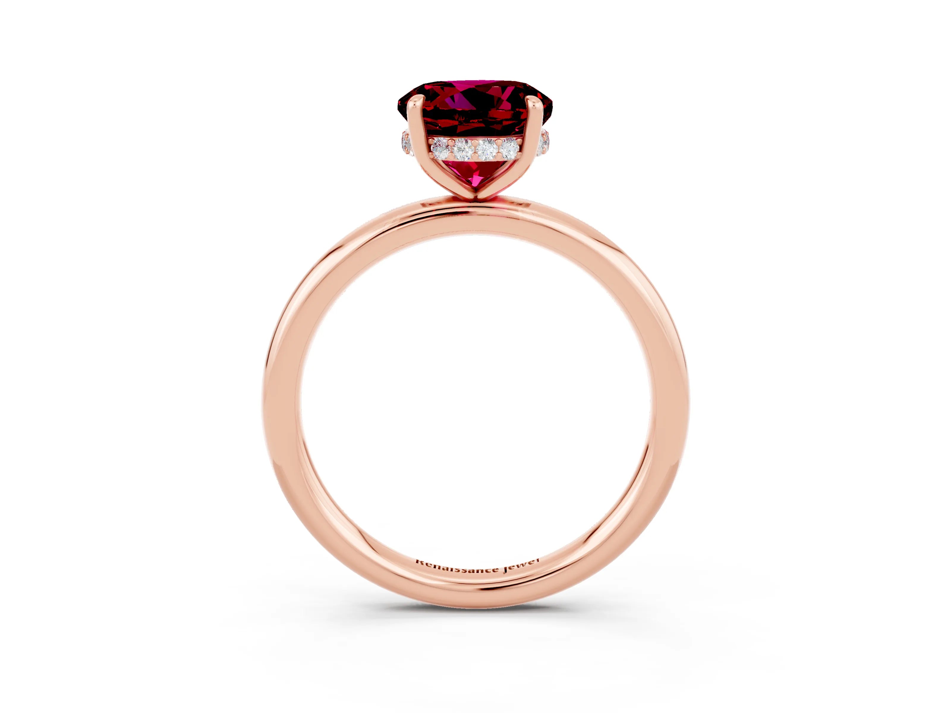 Rose gold Round Cut Garnet Solitaire Ring with Thin Band and Four-Prong Setting_15