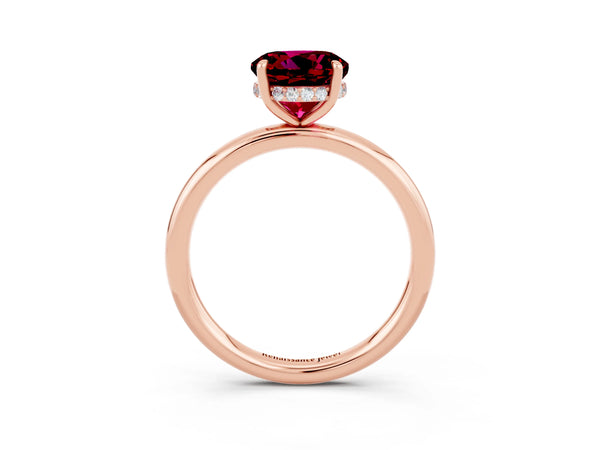 Rose gold Round Cut Garnet Solitaire Ring with Thin Band and Four-Prong Setting