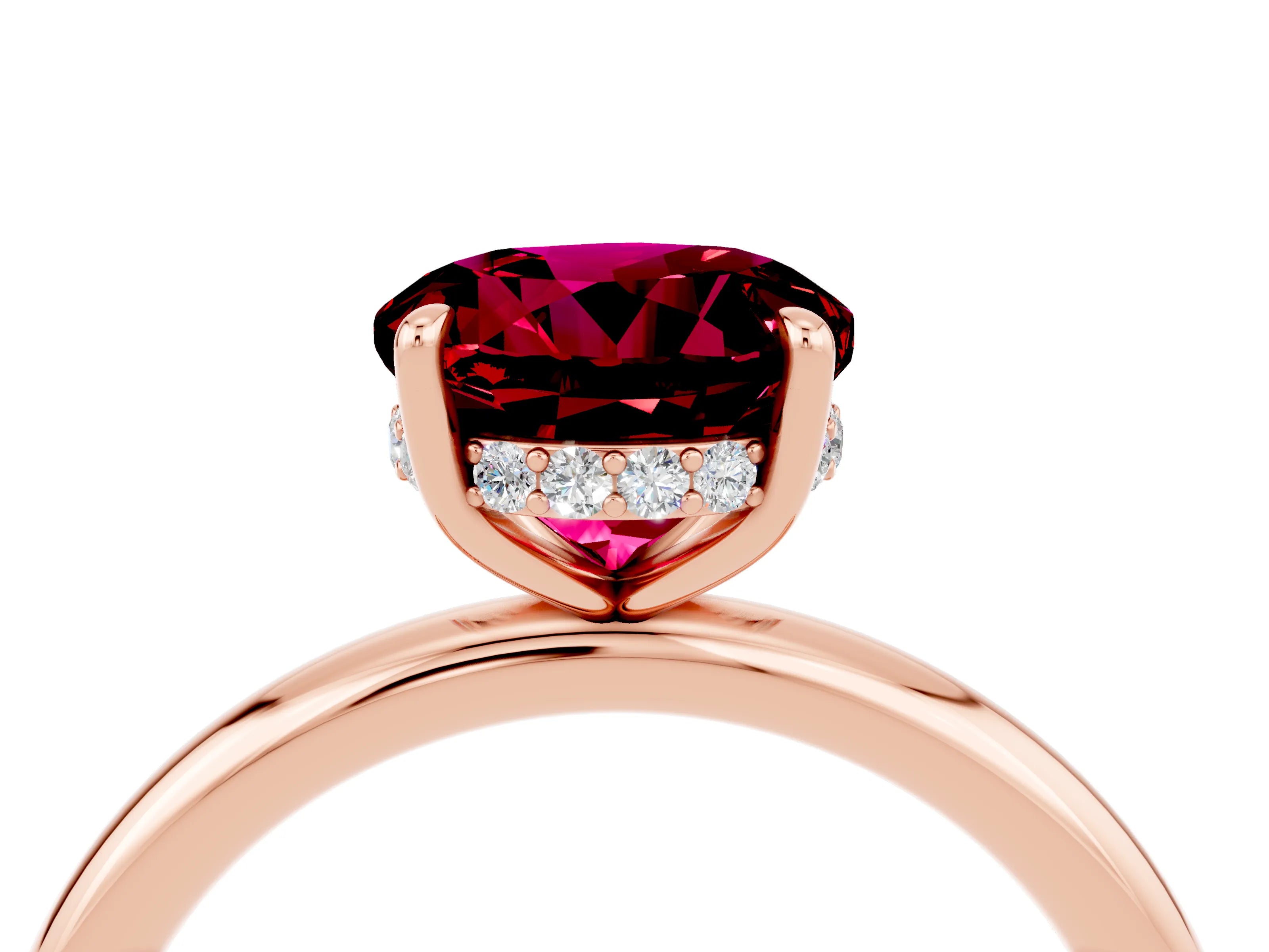Rose gold Round Cut Garnet Solitaire Ring with Thin Band and Four-Prong Setting_16