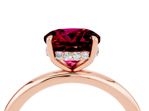 Rose gold Round Cut Garnet Solitaire Ring with Thin Band and Four-Prong Setting_16