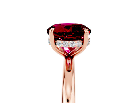 Rose gold Round Cut Garnet Solitaire Ring with Thin Band and Four-Prong Setting_17