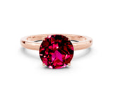 Rose gold Round Cut Garnet Solitaire Ring with Thin Band and Prong Setting_12