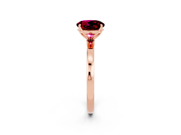 Rose gold Round Cut Garnet Solitaire Ring with Thin Band and Prong Setting