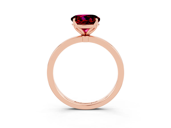Rose gold Round Cut Garnet Solitaire Ring with Thin Band and Prong Setting