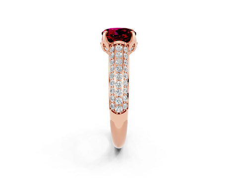 Rose gold Round Cut Garnet Solitaire Ring with Three-Row Pavé Band and Four-Prong Setting_14