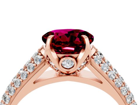 Rose gold Round Cut Garnet Solitaire Ring with Three-Row Pavé Band and Four-Prong Setting_16
