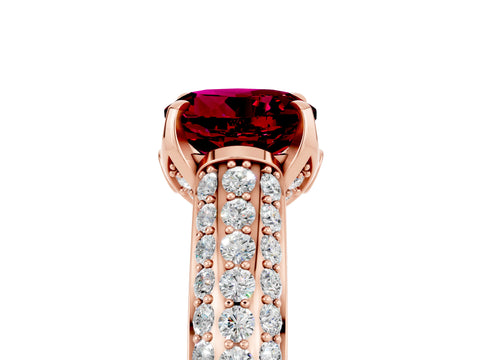 Rose gold Round Cut Garnet Solitaire Ring with Three-Row Pavé Band and Four-Prong Setting_17