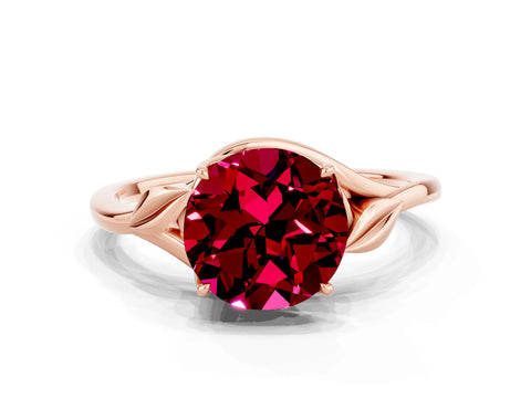 Rose gold Round Cut Garnet Solitaire Ring with Twist Band and Four-Prong Setting_24