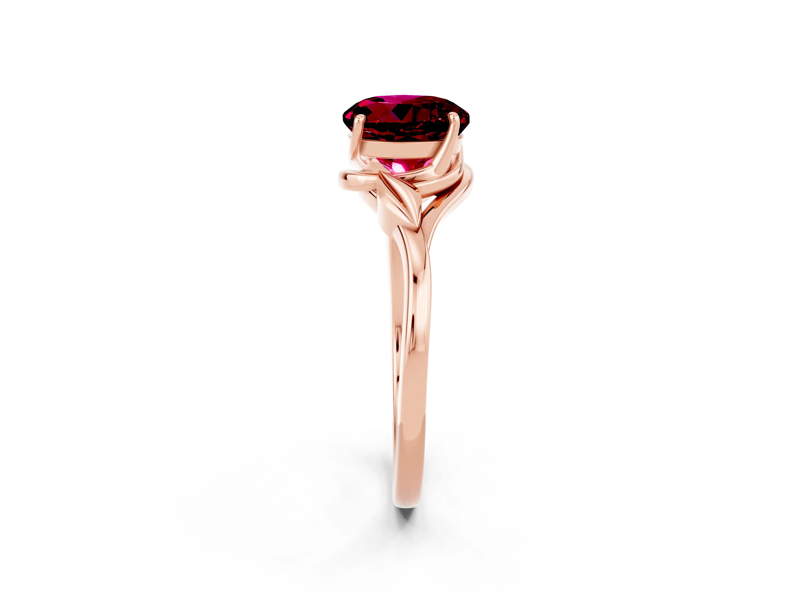 Rose gold Round Cut Garnet Solitaire Ring with Twist Band and Four-Prong Setting_26