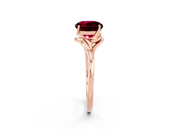 Rose gold Round Cut Garnet Solitaire Ring with Twist Band and Four-Prong Setting