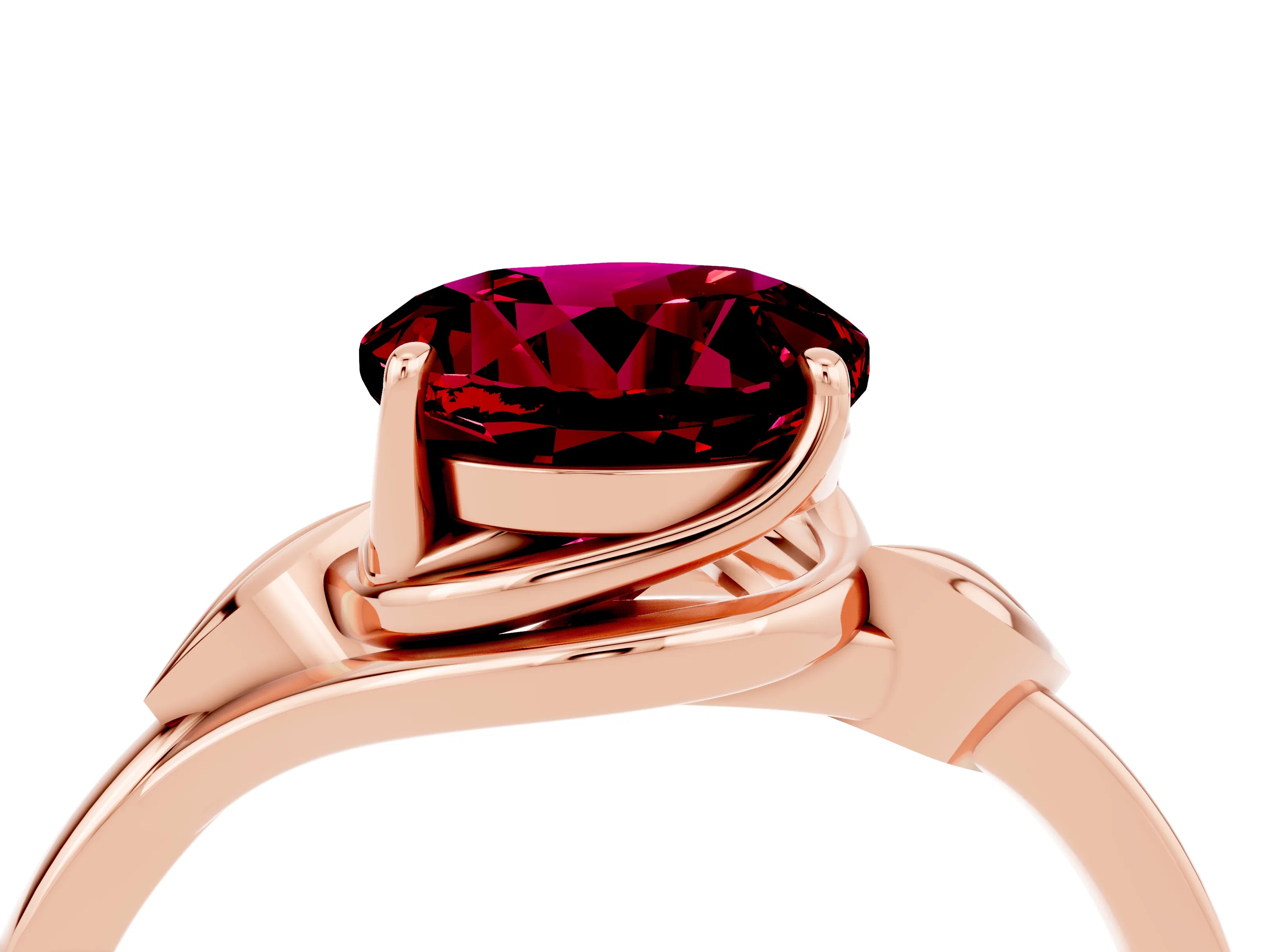 Rose gold Round Cut Garnet Solitaire Ring with Twist Band and Four-Prong Setting_28
