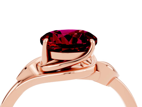 Rose gold Round Cut Garnet Solitaire Ring with Twist Band and Four-Prong Setting_28