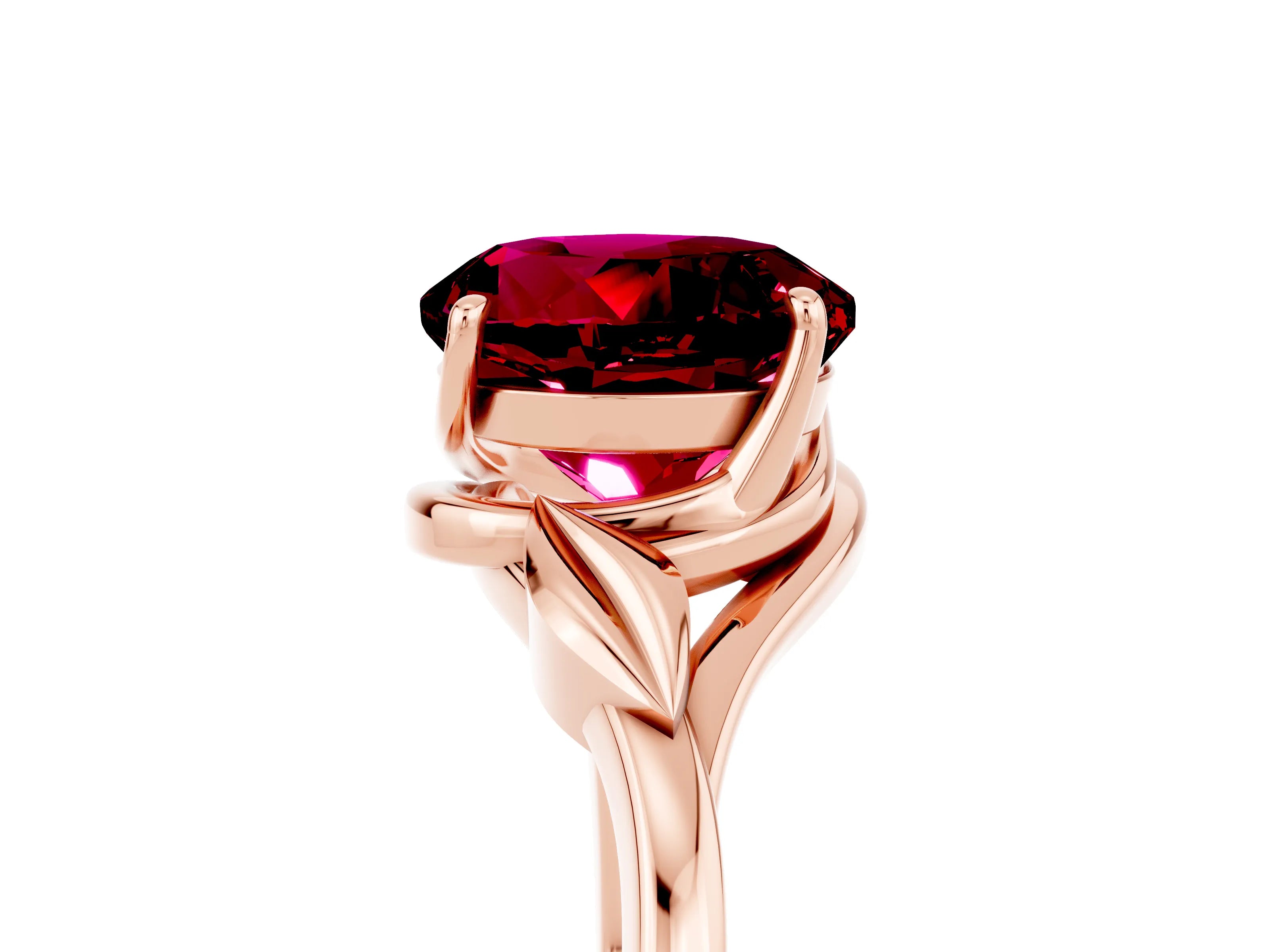 Rose gold Round Cut Garnet Solitaire Ring with Twist Band and Four-Prong Setting_29