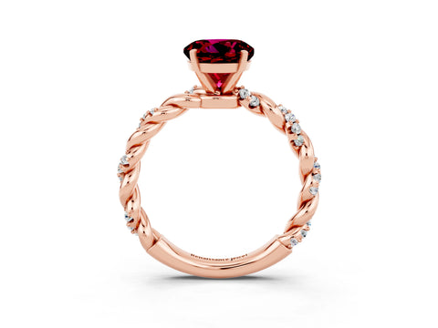 Rose gold Round Cut Garnet Solitaire Ring with Twisted Band and Pavé Accents_3